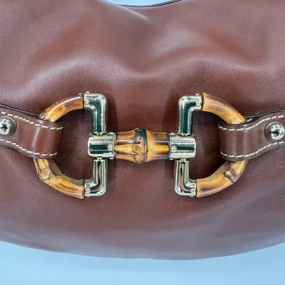 GUCCI Brown Leather Bamboo Amalfi Hobo Shoulder Bag - Picture 4 of 16